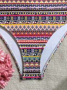 女士时尚优雅波西米亚风印花连体泳衣，适合游泳、度假、海滩、邮轮等场合，夏季 - 彩色 - 查看 4