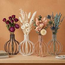 1 peça Vaso de flores moderno estético geométrico em metal e vidro com tubo de ensaio, vaso decorativo nórdico em forma de lâmpada vazada para capim-dos-pampas e flores artificiais, decoração para casa, sala de estar, quarto, cozinha, escritório, casamento, Páscoa, primavera, centro de mesa - A - Ver 7