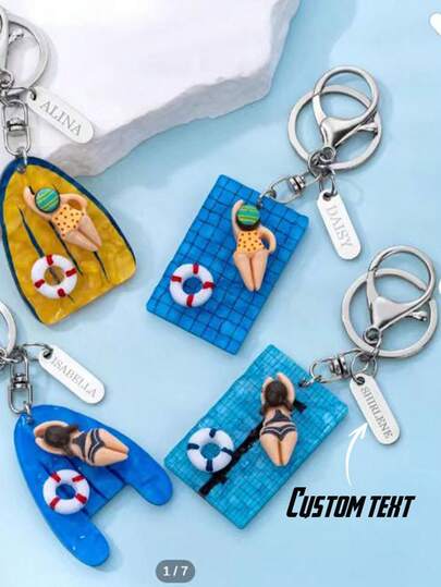 1 pièce Porte-clés personnalisable, gravé au laser avec un nom, accessoire de plage et de piscine mignon, accessoire de mode d'été, cadeau parfait pour les nageurs, cadeau personnalisé pour amis et famille