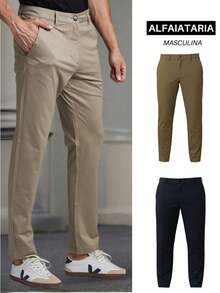 Men's Slim Fit Tailored Trousers With Elastic Waistband And Elegant Fit - Beige - View 3