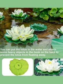 Artificial Lotus Petals, Artificial Floating Lotus, Pond Decor, Fountain Decor, Garden Decor, Floating Lotus Pond Decor, Fake Lotus, Foam Lotus Pond Decor, Artificial Lotus Petals, Suitable For Garden Pond Aquarium Decor, Fake Floating Foam Lotus With Lotus Petals, Suitable For Home Garden Pond Decor, Suitable For Holiday Decor (White Petals) - Multicolor - View 4