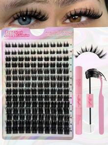 Anime Lash Clusters Kit 9-16mm 140pcs Wet-Look Fairy Eyelash Clusters With Lash Bond&Seal, Tweezer DIY Eyelash Extensions Kit Spiky Manga Individual Lashes Suitable For Daily Wear, Wedding, Date, Party, Music Festival Ultra-Thin Lash Band Lashes, Eyelashes, Fake Lashes DIY At Home - 黑色 - 查看 1