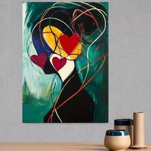 1pc Cuadro de Pintura Abstracta de Niña en Lienzo, Decoración de Pared Estilo Pintura al Óleo Graffiti, Impresiones en Lienzo de Arte Callejero para Dormitorio y Sala de Estar, Marco de Madera Maciza para Colgar con Preparación de Montaje, Cuadro de Pintura Abstracta de Niña, Marco de Lienzo, Lienzo Envolvente de Graffiti - Enmarcado - Ver 4