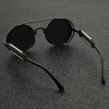 Unisex Steampunk Fashion Glasses With Vintage Metal Spring Decoration, Round Large Frame Women's Glasses, Men's Cool Black Hip-Hop Party Glasses - Khung đen, màng đỏ - Xem 1