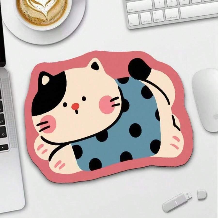 2pcs Polka Dot Kitten Cartoon Cute Cat Desk Mat, Suitable For Student Dorm, Computer Keyboard Mouse Pad, Tablecloth/Table Runner, Desktop Decor, Back To School, Study Supplies, Stationery - Alien - View 1