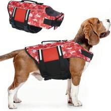 Adjustable Dog Life Jacket, High Buoyancy Reflective Pet Life Vest With Rescue Handle, Asymmetrical Pattern, Suitable For Medium And Large Dogs - Red - View 8