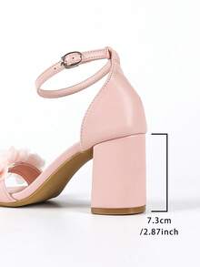 Sandalias de tacón alto con puntera cuadrada y decoración floral rosa para mujer, con correa de tobillo, zapatos de boda y novia, zapatos de verano - Rosa - Ver 8