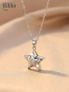 Hihho Colar com pingente de estrela 3D em zircônia, disponível nas cores dourado e prateado, com design de estrela 3D sólida, ideal para estilos delicados, ousados e casuais. - Estrela - Ver 5
