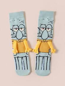 SpongeBob SquarePants 1/2 Đôi tất đôi/tất bạn thân thiết kế hoạt hình dễ thương độc đáo, kiểu Nhật Bản/Hàn Quốc, dài đến bắp chân, có nam châm, thích hợp cho mùa xuân/thu. - Nhiều màu - Xem 13