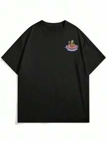 Camiseta de manga corta estampada de estilo casual y vacacional para hombres, cómoda y transpirable, para el verano - Negro - Ver 4