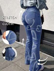 Jeans modellanti per il lato B da donna, pantaloni skinny con controllo addominale e alta elasticità, pantaloni eleganti e casual alla moda, adatti per appuntamenti, pendolarismo, shopping in primavera - Blu lavato medio - Visualizzare 2