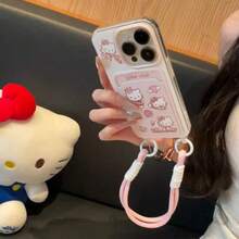 SANRIO Cute 17/16 Pro Max Case, Soft Full Coverage Phone Case With Card Holder & Lanyard Strap Compatible Compatible With Apple 15/13/12/14 - Pink - View 2