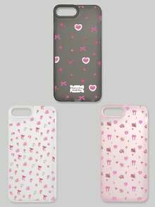 3 piezas Estuche de teléfono con estilo de niña dulce Y2K, con lazo floral, cubierta protectora suave de TPU semi-transparente mate anti-caída, estampado completo de patrón de rosa y corazón, 3 colores y patrones diferentes, compatible con la serie , adecuado como regalo de cumpleaños, uso diario para mujeres/estudiantes - Multicolor - Ver 24