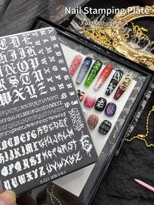 XEIJAYI 1件装美甲印花板，哥特字母A图案美甲模板，金属印花板，适用于专业美甲师，DIY美甲设计工具 - 銀色 - 查看 5