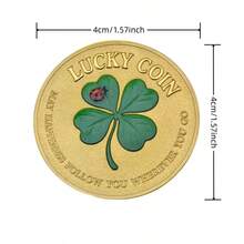 1 pieza Moneda conmemorativa de trébol de cuatro hojas en relieve de colores, moneda de la suerte, recuerdo coleccionable único, disponible en 2 colores - Dorado - Ver 2