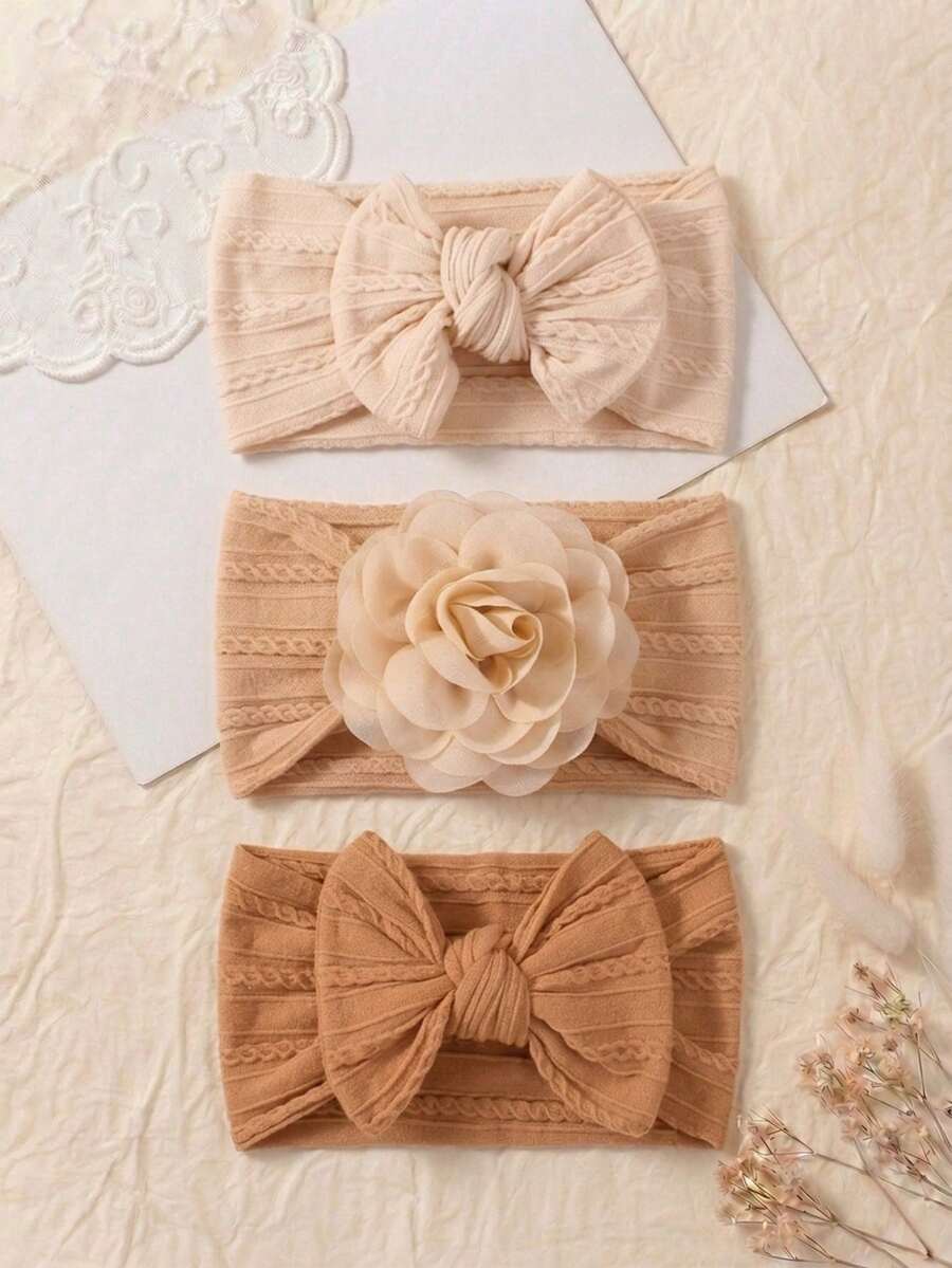3 piezas Diademas con lazo para bebé recién nacido, accesorios para el cabello trenzados suaves y amigables con la piel, aptos para uso diario en todas las estaciones - Multicolor - Ver 1