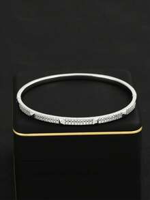 1pc Minimalist Heart-Shaped Rivet & Copper Inlaid Cubic Zirconia Bangle Bracelet, Men's Hip-Hop Business Wristband, Suitable For Daily Wear, Gift - Bracelet - View 4