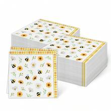 Serviettes en papier à motif d'abeilles 6.5 X 6.5 pouces, serviettes jetables pour déjeuner avec imprimé marguerites, serviettes de déjeuner à nid d'abeille jaune pour le printemps, l'été, la maison, les dîners, les buffets, la vaisselle de fête - Voir 1