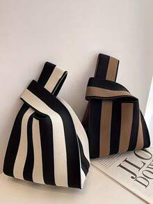 Striped Pattern Women's Handbag, Vest Bag, Student Style, Suitable For Vacation, Work, Back To School, Daily Use, Cute Handbag - Multicolor - View 2