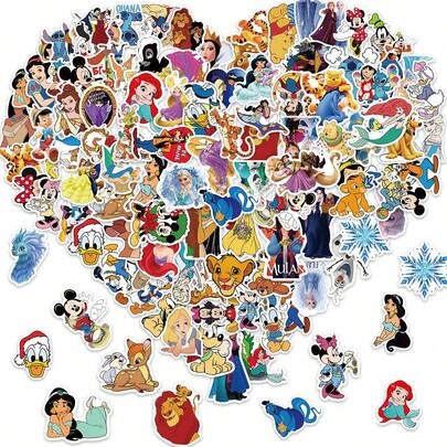 100pcs Anime Character Graffiti Stickers, Cute Decorative Stickers For Water Bottle, Phone, Laptop, Fridge, Suitcase, Notebook, Cartoon Characters Including Stitch, Mermaid,