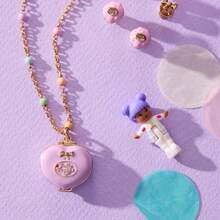 Y2K Colorful Beaded Openable Heart Locket Necklace, 18K Gold Plated Copper Enamel Pendant, Cute Dainty Commuter Jewelry For Women - 粉紅色星星戒指 - 查看 3