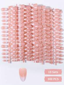 300片/10件組杏仁形白色漸層貓眼美甲貼紙，極簡漸層法式美甲貼紙設計，長杏仁形壓克力假指甲套組，完美貼合指甲 - 白色 - 查看 5