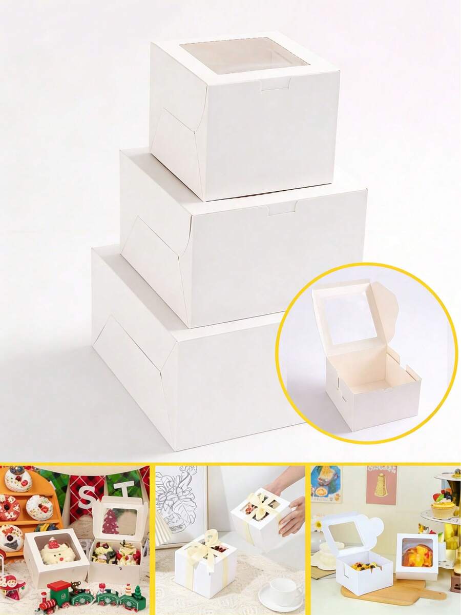 1/5 hộp bánh trong suốt có cửa sổ, kích thước 6"/8"/10"/12", hộp đựng bánh mang đi có nắp đậy, thích hợp làm quà tặng sinh nhật, đám cưới, tiệc lễ, Giáng sinh, Ngày của Mẹ, dùng để đóng gói kẹo, sô cô la, bánh quy, bánh rán, pizza, bánh ngọt, món tráng miệng, dâu tây, bánh macaron, bánh cupcake, bánh bông tuyết, bánh nướng, kẹo truffle, v.v.