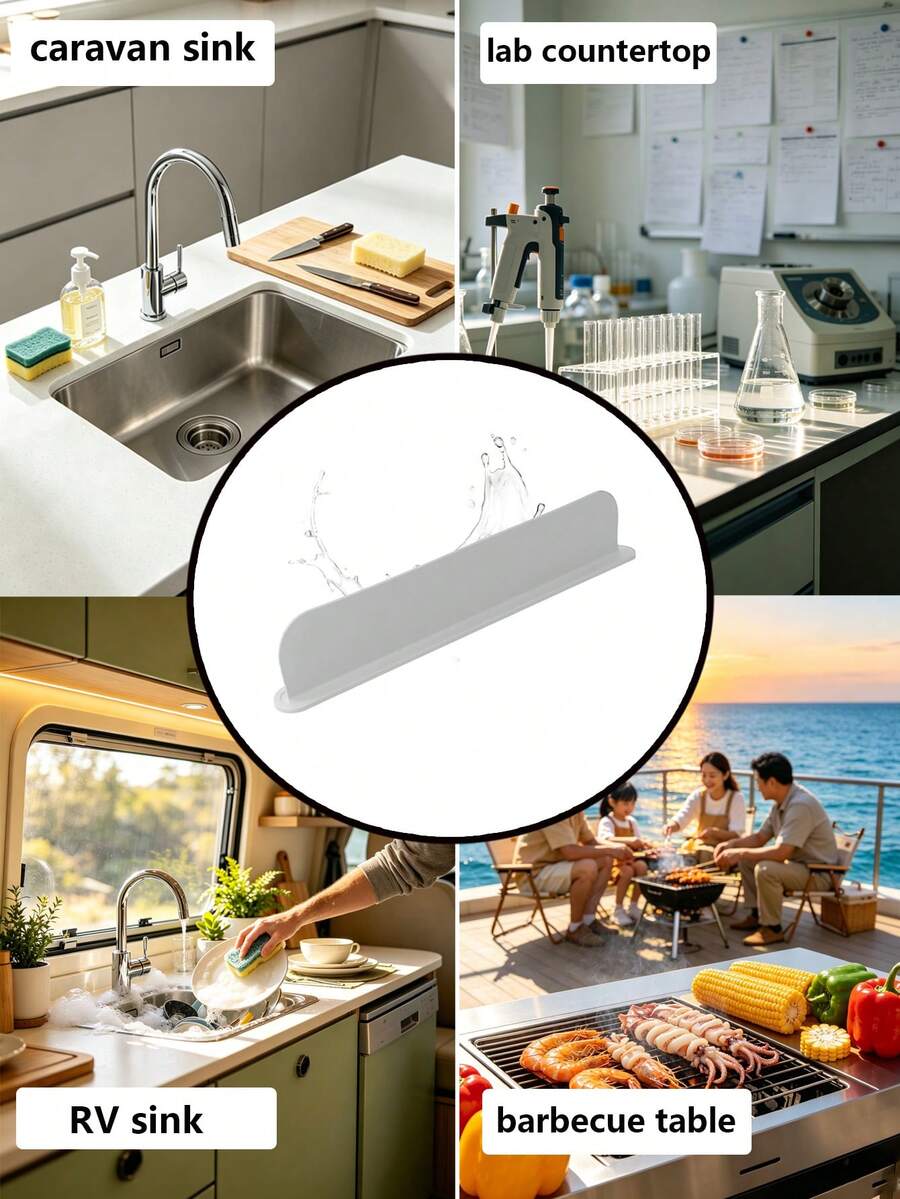 1pc Durable Silicone Splash Guard - Kitchen Sink Splash Protector - Waterproof Barrier To Prevent Spills - Protects Countertops From Water Stains - Suitable For Home And Professional Kitchens, Labs, Sinks, Basins And Bowls (Please Read Installation Instructions Carefully, Improper Installation May Cause Instability.)