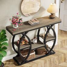 LITTLE TREE 39.4" Console Table, Industrial 4-Tier Sofa Table Entryway Table With Storage Shelves, Narrow Wood Accent Tables With Metal Frame For Small Spaces, Hallway, Foyer, Grey - Grey - View 4