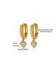 Bông tai hình trái tim mạ vàng 18K đính đá Cubic Zirconia, món quà trang sức cao cấp dành tặng phái nữ nhân dịp sinh nhật, Ngày của Mẹ, tiệc tùng, kỷ niệm. - 4 - Xem 11