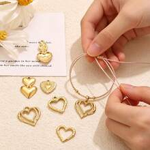5pcs Stainless Steel 18K Gold Plated Textured Heart Shaped Asymmetrical Pendant, Earrings Necklace DIY Jewelry Making, Suitable For Women - Pendants - View 2
