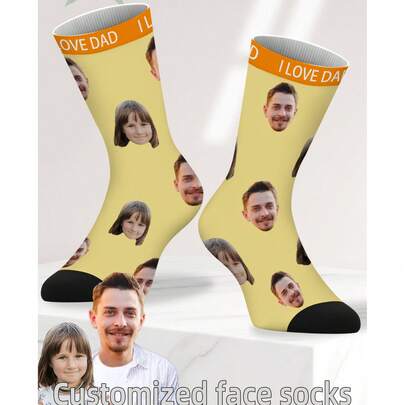 1 Pair Custom Face Socks, Unisex For Boys And Girls, Girls' Mid-Calf Socks, Boys' Mid-Calf Socks, Personalized Socks With Photo For Teenagers, Fun Customized Image Socks For Boys And Girls, Suitable For Daily Wear, Holidays, Birthdays, Gifts And Other Occasions