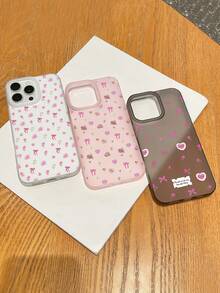 3 piezas Estuche de teléfono con estilo de niña dulce Y2K, con lazo floral, cubierta protectora suave de TPU semi-transparente mate anti-caída, estampado completo de patrón de rosa y corazón, 3 colores y patrones diferentes, compatible con la serie , adecuado como regalo de cumpleaños, uso diario para mujeres/estudiantes - Multicolor - Ver 3