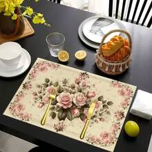 1/2/4/6/8件套数字印花餐垫,复古农舍风格,饰以花卉图案,尺寸30*45厘米。适用于日常使用、节日、派对、生日、婚礼、晚宴、厨房和餐厅装饰。 - 彩色 - 查看 8