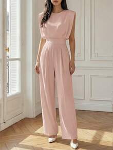 Bộ jumpsuit dáng rộng, thanh lịch, thoải mái, phù hợp cho công sở và đi làm hàng ngày, theo phong cách Pháp tối giản, màu hồng dành cho nữ. - Hồng - Xem 3