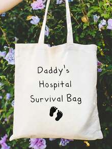Dad/Grandpa Print Canvas Shoulder Bag Men's Tote Bag Practical Father's Day Gift Storage Bag - Multicolor - View 6