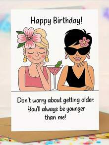 1张，可爱闺蜜生日贺卡。包含信封，光滑哑光纸。卡通女孩与马提尼酒插图。送给女朋友的完美之选——理想的趣味生日贺卡（12厘米/4.7英寸 x 17厘米/6.7英寸） - 棕色信封 - 查看 8