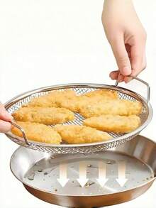 Rejilla de enfriamiento redonda de acero inoxidable con asas, resistente al óxido y fácil de limpiar. Malla fina para enfriar, drenar y colar, perfecta para uso doméstico y de cocina. - Plateado - Ver 2