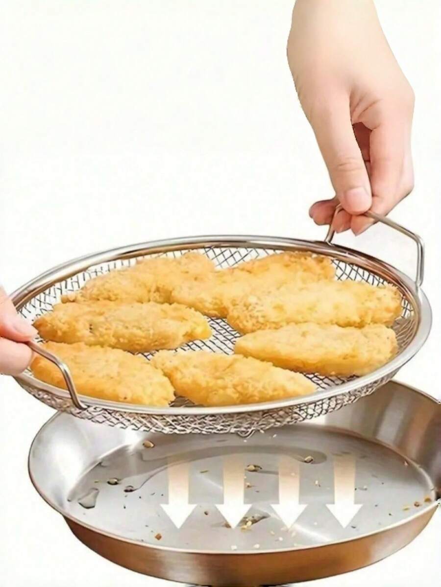 Rejilla de enfriamiento redonda de acero inoxidable con asas, resistente al óxido y fácil de limpiar. Malla fina para enfriar, drenar y colar, perfecta para uso doméstico y de cocina.