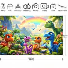 1pc Cartoon Jungle Dinosaur Pattern Birthday Party Decoration Backdrop Banner, Suitable For Celebration Event Room Decor And Display Props, 82.7x59.1 / 59.1x39.4 / 39.4x29.5 Inch - Multicolor - View 13