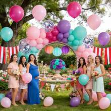 45/25个粉色、紫色、蓝色气球，亮粉色、闪光粉色、蓝色、绿色、紫色乳胶气球，10英寸，粉彩色、紫色、蓝色、绿色、多色亮片气球，适用于男士、女士、魔法、公主、生日、婴儿派对装饰 - A-1 - 查看 4