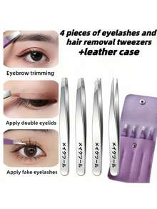 Bộ 4 nhíp/1 món bằng thép không gỉ hình quả chuối kiểu Nhật, không mùi, nhíp hình quả chuối, kẹp lông mày, kìm dẹt bằng thép không gỉ, nhíp tỉa lông mày, kẹp lông mi, thích hợp để tạo hình lông mày, dán băng keo mí mắt đôi và gắn lông mi giả. - C-Bạc - Xem 6