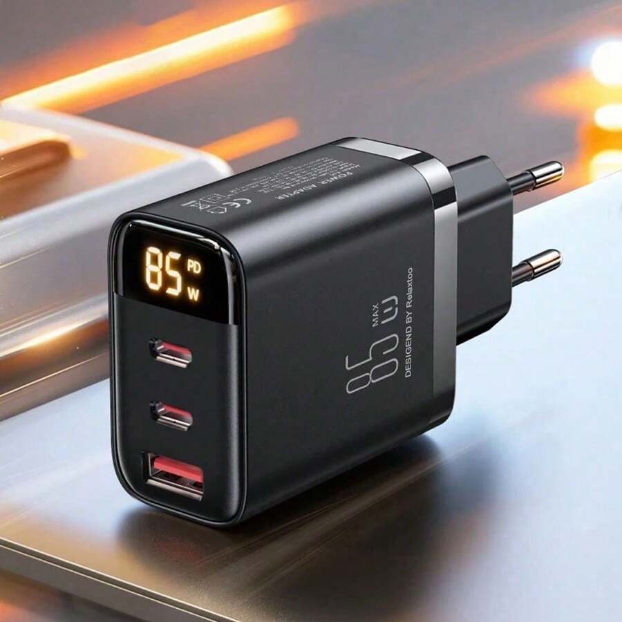 Bộ sạc 1 chiếc 85W/45W/30W, 2 cổng Type-C + 1 cổng USB Type-C sạc nhanh QC4.0, tương thích với iPhone 17 Pro Max/17 Pro/17/Air/16/15/14/13/12/11/XS/XR/8/7/6, S25/S24/S23/S22/S21/S20 Ultra Plus, bộ sạc nhanh đa năng. - Phích cắm loại C của EU (220-240V) - Xem 1