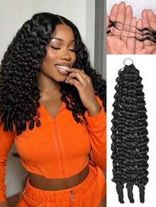16 Inch 50g Deep Curly Feather Braiding Hair, Crochet Braided Miracle Dreadlocks Hair Extension, Deep Wave Curly Hair With Strings - S1 - View 3