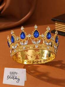 1pc/Baroque Style Round Crown Multi-Color Bridal Crown Headpiece For Prince, Royal King Beauty Pageant Queen, Lady, Full Circle Tiara With Flower Dec - Multicolor - View 15