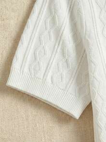 Men's Casual Summer Vacation & Commute Solid Color Textured Fabric Short Sleeve Knit Top - White - View 5