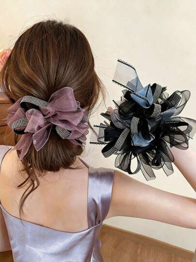 一件亮片网纱蝴蝶结，女士网纱环，皮带，大肠环，亮片饰边配饰，马尾/发髻固定器，无破损，适合日常、休闲、派对、婚礼、订婚场合、夏季、发饰、假日