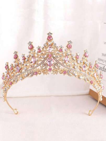 1 chiếc vương miện đính đá hình giọt nước màu hồng thời trang, phù hợp cho trẻ em và phụ nữ, lý tưởng cho đám cưới, sinh nhật, lễ hội và các bữa tiệc.