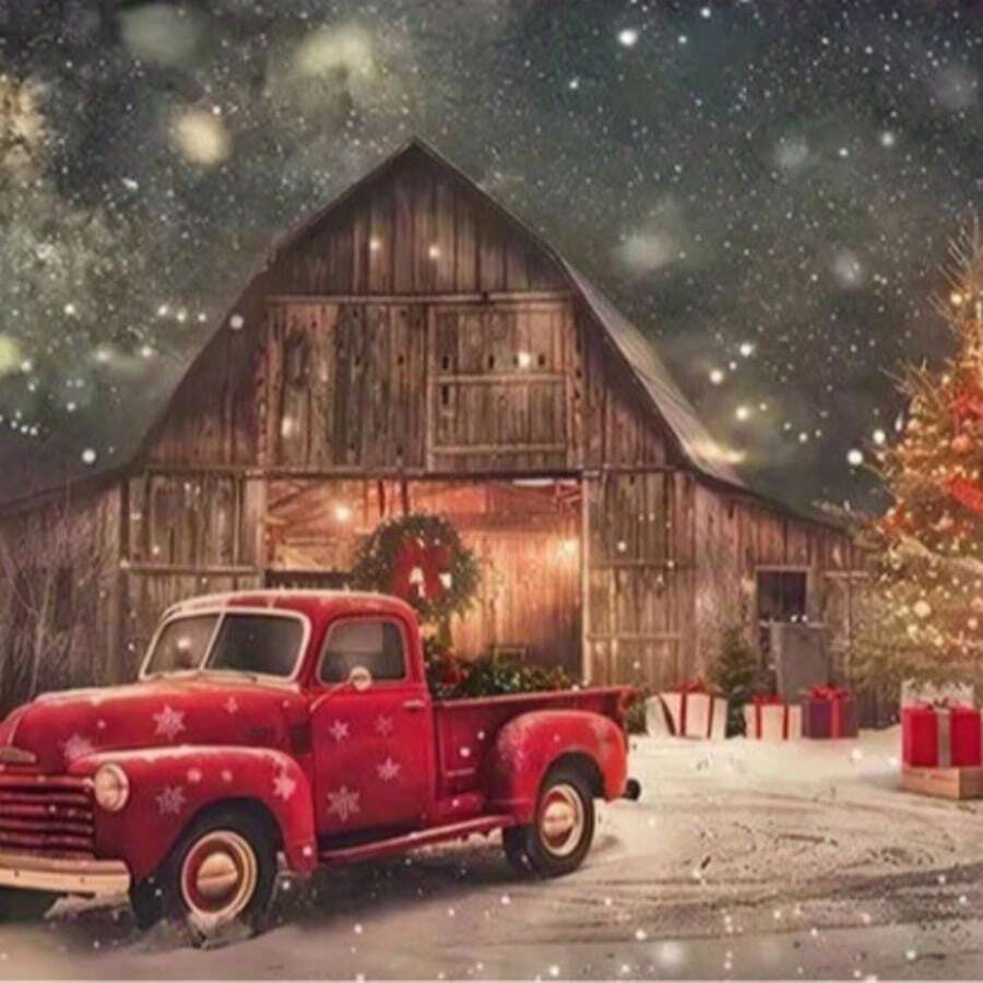 1 Piece Unframed Diamond Painting, Modern Art, Winter Christmas Red Truck Country Style Diamond Painting, Suitable For Adult Unframed Wall Art, Bedroom, Living Room, Corridor, Wall Decor, Autumn Decor, Room Decor, Ideal Gift For Beginners 5D DIY - round diamond - View 1