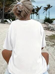 Camiseta holgada de talla grande para mujer con estampado de líneas circulares y bloques de color, estilo veraniego. - Negro - Ver 5